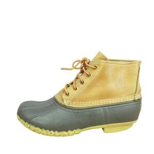 LL Bean Brown Leather Lace-Up Round Toe Unlined Ankle Duck Boots Size 7 M